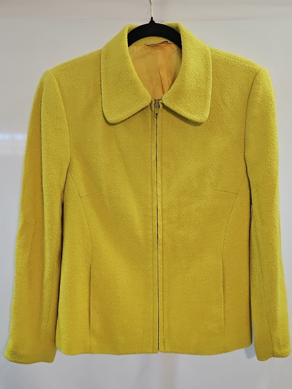 Stefanel Womens Chartreuse Boucle Zip Jacket Italian Mod Statement Blazer